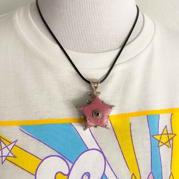 Sterling Silver Rhodonite and Garnet Star Necklace - Picture 5 of 7